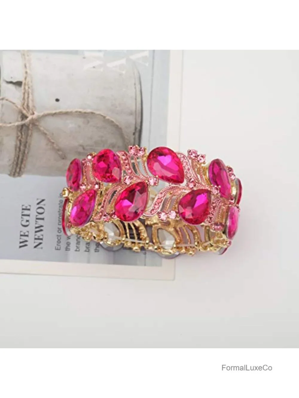 Elegant Stretch Bangle Bracelet Bridal Art Deco Teardrop Crystal Elastic Wide